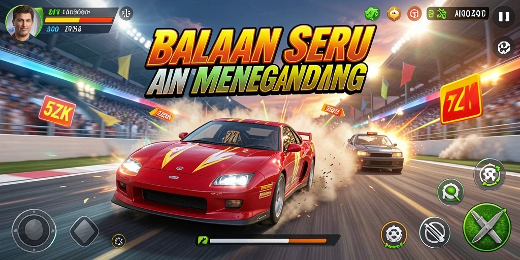 Gameplay <strong>5ZK</strong> yang seru dengan mobil balap di lintasan.