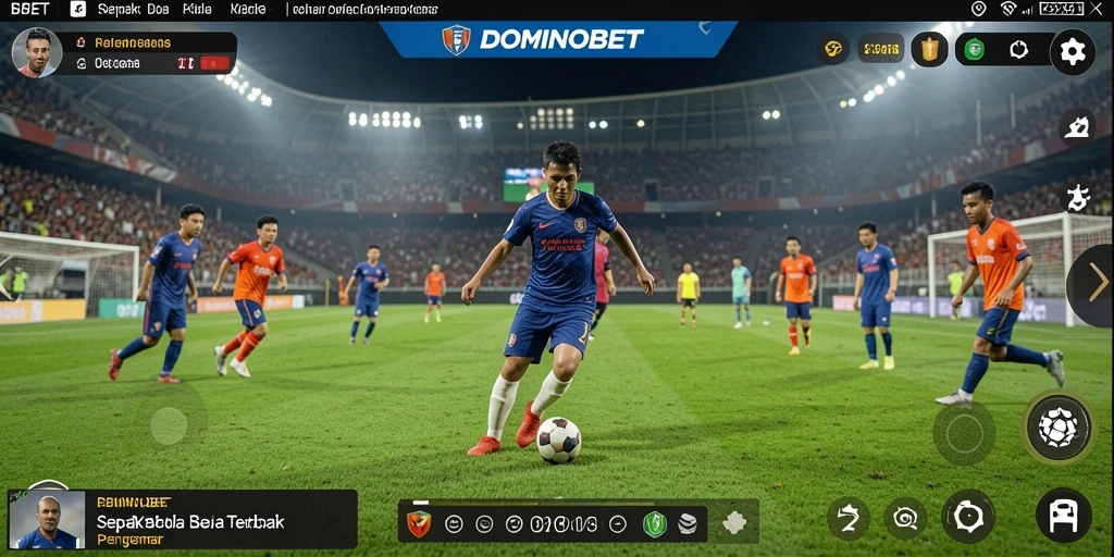 Tampilan gameplay sepak bola yang realistis dan interaktif.