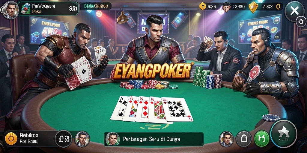 Gameplay seru di EYANGPOKER dengan pertarungan menggunakan kartu.