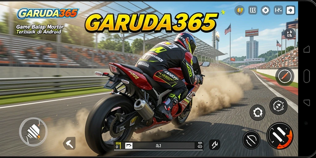 Screenshot GARUDA365 menampilkan aksi balap motor yang mendebarkan.