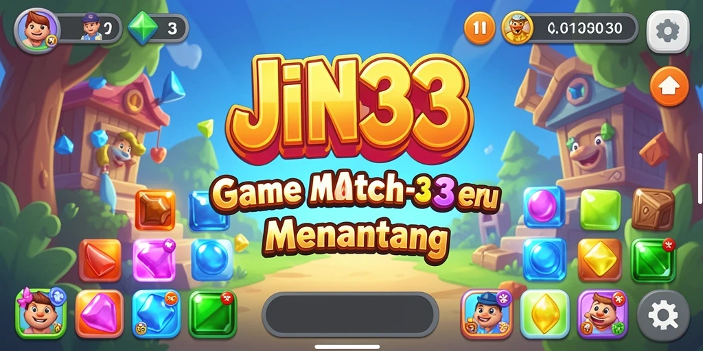 Tampilan menarik dari gameplay Match-3 JIN33 yang penuh warna.