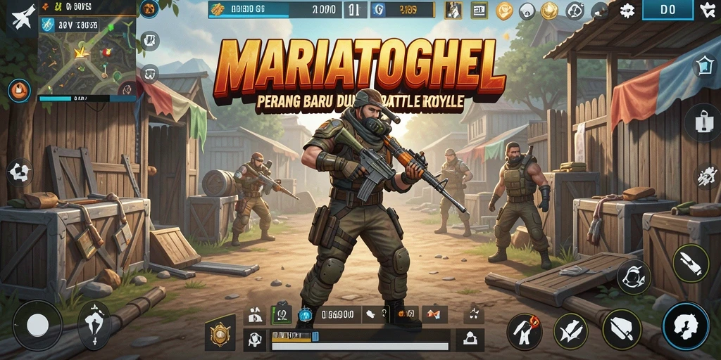 Screenshot gameplay MARIATOGEL menunjukkan intensitas aksi Battle Royale.
