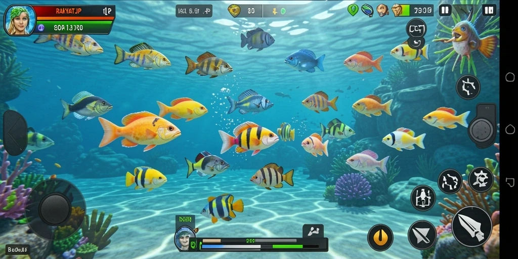 Tampilan gameplay RAKYATJP dengan aksi menembak ikan yang seru.