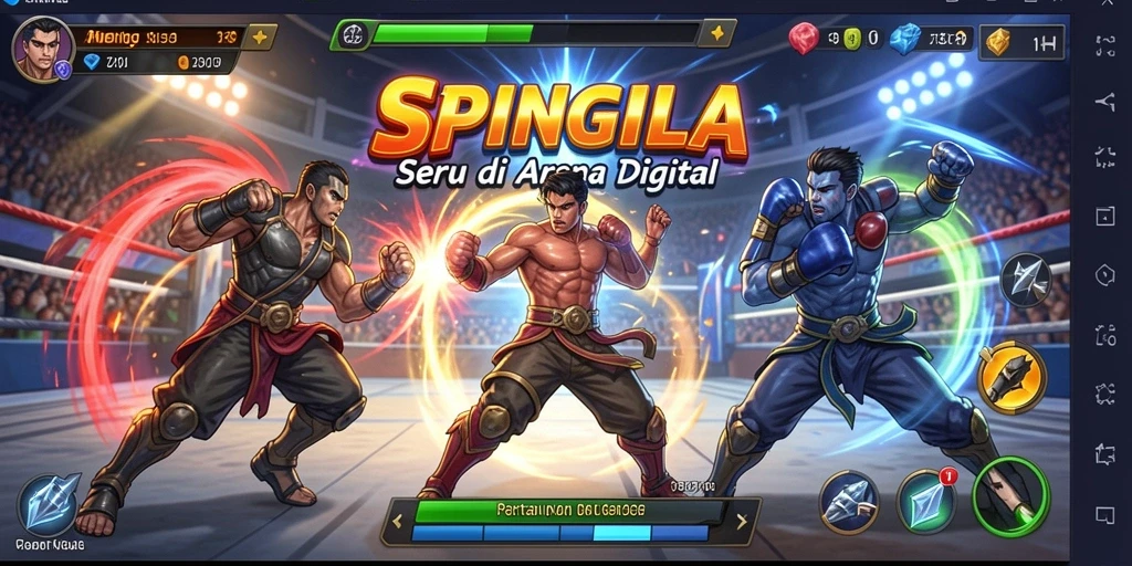 Tangkapan layar gameplay SPINGILA dengan aksi pertarungan yang mendebarkan.