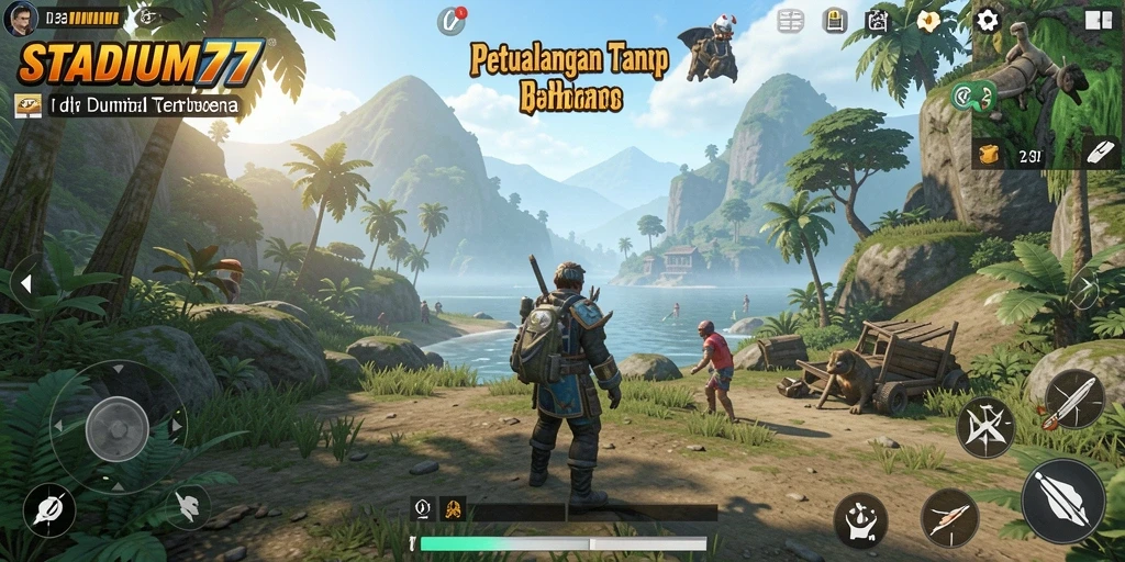 Screenshot gameplay STADIUM77 yang menampilkan keindahan dunia terbuka.